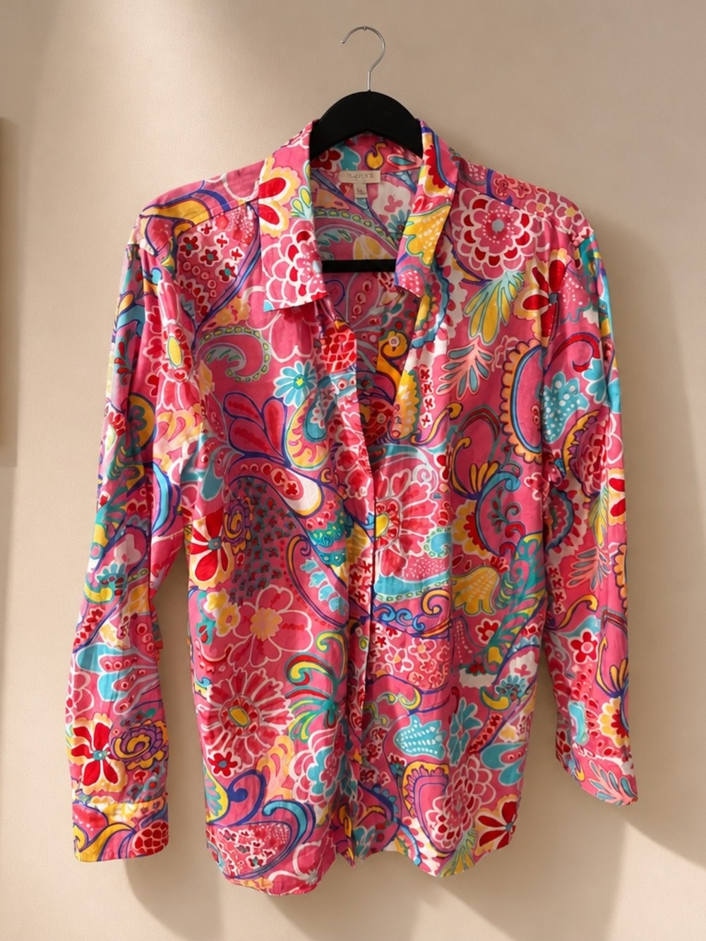 Talbots Vibrant Pink Paisley Print Top with Multicolor Accents